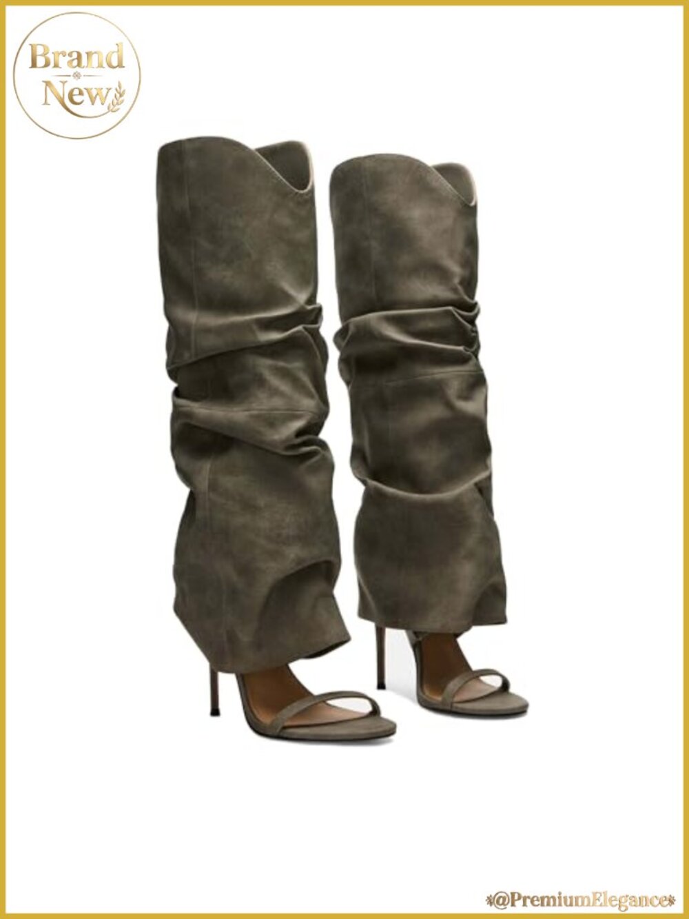 Slouchy Knee High Open Toe Stiletto Heel Boots Pull On Women